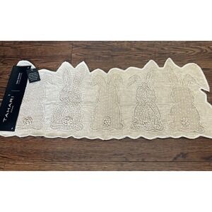 Tahari Table Runner 14"x36" Bunnies Tails Burlap Type Scalloped Edge Beaded Lace